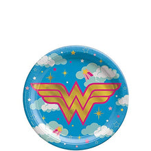 Load image into Gallery viewer, Party City Superstar Wonder Woman Birthday Tableware for 16 Guests, Superhero Plates, Napkins, Utensils, and Decorations
