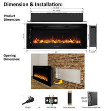 Load image into Gallery viewer, PuraFlame Alice 50 Inches Recessed Electric Fireplace, Wall Mounted for 2 X 6 Stud, Log Set &amp; Crystal, 1500W Heater, Black
