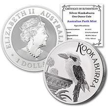 Load image into Gallery viewer, 2022 AU Australian 1 oz Silver Kookaburra Coin Brilliant Uncirculated (in Capsule) with Certificate of Authenticity by CoinFolio $1 BU
