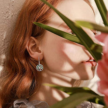 Load image into Gallery viewer, 925 Sterling Silver Family Tree of Life Created Emerald Drop &amp; Dangle Leverback Earrings
