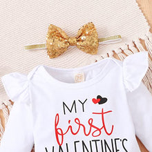 Load image into Gallery viewer, My First Valentine's Day Newborn Baby Girl Outfit Long Sleeve Romper + Valentine's Tutu Skirt + Headband 3PCS Clothing Set (White, 6-12 Months)
