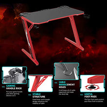 Load image into Gallery viewer, Flamaker Gaming Desk Gaming Table Computer Desk Gamer Table Z Shape Game Station with Large Carbon Fiber Surface, Cup Holder &amp; Headphone (Red)
