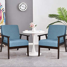 Load image into Gallery viewer, Giantex Set of 2 Mid-Century Modern Accent Chair, Retro Fabric Armchair w/Tufted Back, Solid Hardwood Made, Upholstered Linen Lounge Arm Chair for Living Room (Blue)
