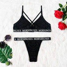 Load image into Gallery viewer, YKARITIANNA Lingerie Plus Size Teddy Fashion Women Letter Solid Patchwork Hollow Sexy Lingerie Underwear G-String Set Black
