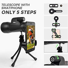 Load image into Gallery viewer, Monocular Telescope - 12X55 High Power Starscope Monocular Telescope with Smartphone Holder, BAK4 Prism &amp; IPX7 Waterproof Monocular for Adults Kids Bird Watching Hunting Camping Hiking Traveling
