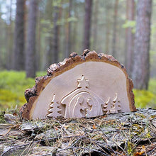 Load image into Gallery viewer, Forest Decor Wooden Christmas Nativity Scene Table Ornament, Natural Holiday Decor, Finished Wood and Unfinished Bark, Home or Living Room Decoration, Handmade in Germany (Nativity Scene Puzzle)
