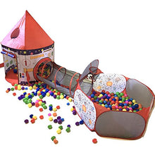 Load image into Gallery viewer, Playz 3pc Rocket Ship Astronaut Kids Play Tent, Tunnel, &amp; Ball Pit with Basketball Hoop Toys for Boys, Girls, Babies, and Toddlers - STEM Inspired Educational Galactic Spaceship Design w/ Planets
