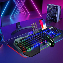 Load image into Gallery viewer, Wireless Gaming Keyboard and Mouse,Rainbow Backlit Rechargeable Keyboard Mouse with 3800mAh Battery Metal Panel,Removable Hand Rest Mechanical Feel Keyboard and 7 Color Gaming Mute Mouse for PC Gamers
