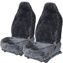Load image into Gallery viewer, OxGord Sheepskin Seat Covers (Pack of 2) Wool Sheep Skin Shearling Car Accessories Best for Front Bucket Auto Seats Cover on Cars Truck SUV Van - Lambs Lambskin Gray Fleece Plush Cushion
