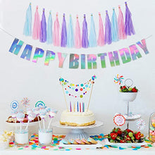Load image into Gallery viewer, YAKRUNA Holographic Happy Birthday Banner, Iridescent Birthday Party Supplies With 15PCS Rainbow Tassel Paper Garlands for Teens Kids Girls Women
