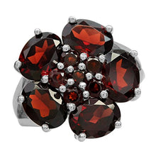 Load image into Gallery viewer, Silvershake 8.15ct. Natural Garnet White Gold Plated 925 Sterling Silver Flower Cluster Cocktail Ring Size 11
