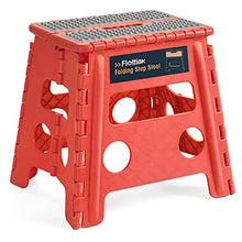 Load image into Gallery viewer, Flottian 13" Folding Step Stool for Adults and Kids Holds Up to 300 lbs ,Non-Slip Folding Stools with Handle, Compact Plastic Foldable Step Stool for Bathroom,Bedroom, Kitchen Coral

