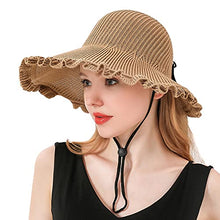 Load image into Gallery viewer, Sun Hats Beach Hats with Bowknot Wide Brim UV UPF 50+ Foldable Packable Straw Hats for Women Brown

