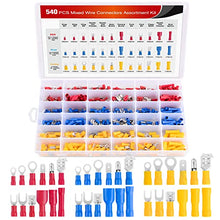 Load image into Gallery viewer, Nilight 540PCS Mixed Quick Disconnect Electrical Insulated Butt Bullet Spade Fork Ring Solderless Crimp Terminals 22-16/16-14/12-10 Gauge Electrical Wire Connectors Assortment Kit, 2 Years Warranty
