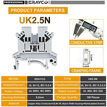 Load image into Gallery viewer, Erayco UK2.5N-B DIN Rail Terminal Block, Screw Clamp, 600V 20A 24-12AWG, Pack of 100 (Black)
