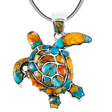 Load image into Gallery viewer, Turtle Pendant Necklace 925 Sterling Silver Genuine Gemstones (20", Spiny Turquoise)
