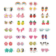 Load image into Gallery viewer, Minihope Hypoallergenic Plastic Post Earrings for Girls, Cute Multiple Animal Unicorn Donut Stud Earrings for Little Girls Kids, Made with Polymer Clay, Best gifts for girls, (30 Pairs)
