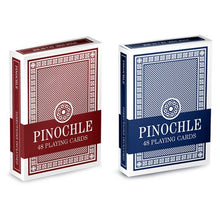 Load image into Gallery viewer, 12 Pinochle Playing Card Decks, Red/Blue - Wide Size Regular Index Playing Cards Bulk Set - 48-Card Pre-Made Plastic-Coated Custom Decks - Tabletop Games &amp; Accessories - Collector Items, Toys &amp; Family
