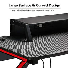 Load image into Gallery viewer, GTRACING Gaming Desk Computer Table Office PC Workstation with Shelf, Cup Holder, Headphone Holder, Built-in Power Strip 3 Outlets &amp; 2 USB Ports K-Shaped 45'' E-Sports Gamer Desk,Red
