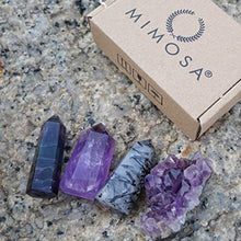 Load image into Gallery viewer, Mimosa Healing Crystal Wands,Mini Size Natural Crystal Quartz Standing Point|1-2.5'' Amethyst Crystal,Rainbow Fluorite Crystal &amp;Natural Black Tourmaline in Quartz Crystal Tower&amp;Deep Amethyst Cluster
