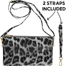 Load image into Gallery viewer, Humble Chic Vegan Leather Wristlet Wallets for Women, Phone Clutch or Small Purse Crossbody Bag, Black &amp; White Leopard Print, Dark Grey, Light Gray, Monochrome, Neutral, Animal Printed, Cheetah
