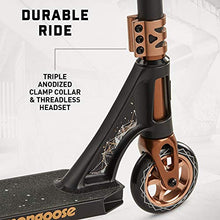 Load image into Gallery viewer, Mongoose Rise 110 Expert Youth and Adult Freestyle Kick Scooter, High Impact 110mm Wheels, Bike-Style Grips, Lightweight Alloy Deck, Black/Tan
