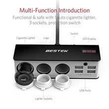 Load image into Gallery viewer, BESTEK 3-Socket Cigarette Lighter Adapter, 12V/24V 200W DC Cigarette Lighter Splitter Power Adapter with 6A 4-Port Car Power Adapter Splitter for GPS, Dashcam, with Replace Fuse
