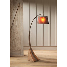 Load image into Gallery viewer, Oak River Mission Arc Floor Lamp Dark Rust Metal Pole Oak Wooden Base Natural Mica Shade for Living Room Reading Bedroom - Franklin Iron Works
