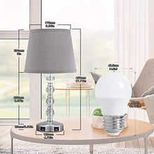 Load image into Gallery viewer, 3 Way Dimmable Touch Control Crystal Table Lamp with 2 USB Charging Ports, Acaxin Bedside Light with Mordern Gray Fabric Shade, Bed Lamp for Bedroom, Living Room, Guest Room Set of 2 (Bulb Included)
