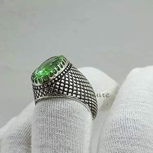 Load image into Gallery viewer, Peridot Mens Ring, 925 Sterling Silver, Checker Peridot Ring, Mens Gemstone Ring, Heavy Mens Ring, Father's Day, Huge Ring, Ring For Him
