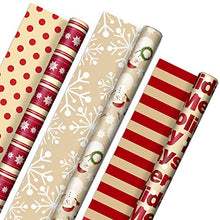 Load image into Gallery viewer, Hallmark Reversible Christmas Wrapping Paper (3 Rolls: 120 sq. ft. ttl) "Merry Holidays," Snowflakes, Snowmen, Red Stripes
