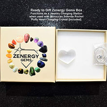 Load image into Gallery viewer, Perfect Pendant CHARGED Natural Angelite Crystal Heart Pendant + 20" Silver Chain + Selenite Heart Charging Crystal Included
