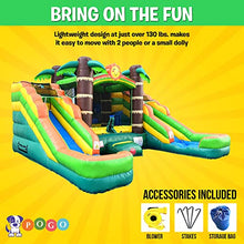 Load image into Gallery viewer, Crossover Tropical Inflatable Bounce House Double Slide 16.5 x 15 x 11 Foot - Big Inflatable Water Slide Bouncer House Combo for Kids - Outdoor Party Bounce House with Blower, Stakes, &amp; Storage Bag

