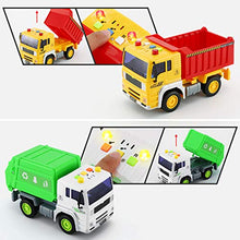 Load image into Gallery viewer, 4 Pack City Service Vehicle Car Truck Toy Set - Tow Truck,Dump Truck,Sprinkler,and Garbage Truck - with Friction Powered Wheels and Lights &amp; Sounds
