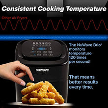 Load image into Gallery viewer, NUWAVE BRIO 6-Quart Digital Air Fryer includes basket divider, one-touch digital controls, 6 easy presets, wattage control, and advanced functions like SEAR, PREHEAT, DELAY, WARM and more
