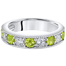 Load image into Gallery viewer, Peora Peridot Half Eternity Rings for Women in Sterling Silver, 0.75 Carat total, Designer Milgrain Band, 4mm, Size 5
