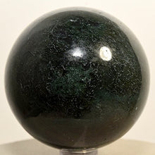 Load image into Gallery viewer, 2.3" Rich Green Moss Agate Sphere Natural Multicolor Mineral Ball Polished Crystal Decor Stone - India + Plastic Stand
