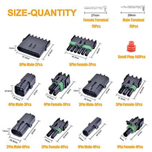 Load image into Gallery viewer, 301Pcs 20 Kits Waterproof Car Electrical Wire Connector Terminals Plug Kit 1/2/3/4/6/Male&amp;Female Pin Small Plug 18-14AWG Water Resistend Truck Harness Plug Car Spark Plug Connector
