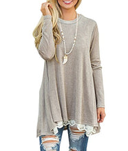 Load image into Gallery viewer, WEKILI Women's Tops Long Sleeve Lace Scoop Neck A-line Tunic Blouse Khaki M/US 8-10
