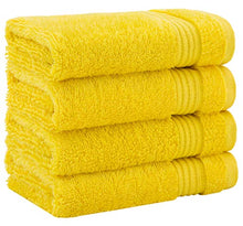 Load image into Gallery viewer, Luxury Turkish Cotton Washcloths for Easy Care, Extra Soft &amp; Absorbent, Fingertip Towels, 4 Pack Washcloth Set by United Home Textile, Lemon Yellow

