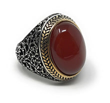 Load image into Gallery viewer, KAR 925K Stamped Sterling Silver Agate (Aqeeq) Men's Ring I1T (9)
