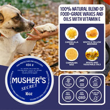 Load image into Gallery viewer, Musher's Secret Dog Paw Wax (2.1 Oz): All Season Pet Paw Protection Against Heat, Hot Pavement, Sand, Dirt, Snow - Great for Dogs on Trails and Walks!
