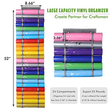 Load image into Gallery viewer, AROUY Vinyl Storage Organizer - Vinyl Roll Holder Wall Mount/Over The Door, Craft Vinyl Storage Rack, Hanging Organizer Storage with 24 Roll Compartments (24 - Gray)

