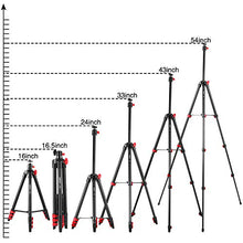 Load image into Gallery viewer, Fufly Phone Tripod, Adjustable Tripod for Phone &amp; Camera, 54in Travel Video Tripod Phone Stand with Bluetooth Remote &amp; Smartphone Holder Fit iPhone Xs/Xr/Xs Max/X/8/Galaxy/Huawei/Samsung/GoPro Camera
