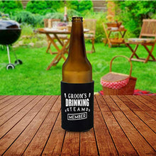Load image into Gallery viewer, Shop4Ever Groom and Groom’s Drinking Team Member Can Coolie ~ Wedding Bachelor Party Beer Can Sleeve Coolers ~ (Member, Blk, 12 Pk)
