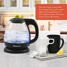 Load image into Gallery viewer, Elite Gourmet EKT1001 Maxi-Matic 1L Glass Electric Tea Kettle Hot Water Heater Boiler BPA-Free with Blue LED Interior Fast Boil and Auto Shut-Off, Black
