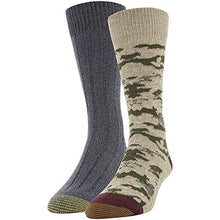 Load image into Gallery viewer, Gold Toe Men's Lodge Sustainable Crew Socks, 2 Pairs, Taupe Marl, Charcoal, Shoe Size: 6-12.5
