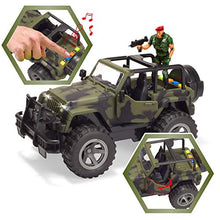 Load image into Gallery viewer, JOYIN 2 Pack Friction Powered Realistic Military Vehicle Car Set Including Convertible Military Truck, Helicopter, Army Men Action Figures and Accessories, Lights and Sounds Sirens
