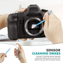 Load image into Gallery viewer, Movo Deluxe Essentials DSLR Camera Cleaning Kit with 10 APS-C Cleaning Swabs, Sensor Cleaning Fluid, Rocket Air Blower, Lens Pen, Soft Brush, 2X Small and 2X Large Microfiber Cloths and Carrying Case
