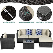 Load image into Gallery viewer, YITAHOME 6 Pieces Outdoor Conversation Set Patio Furniture Manual Weaving Wicker Outside Sectional Sofa PE Rattan Couch with Ottoman, Table and Cushions for Porch Lawn Garden Backyard, Black
